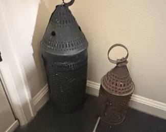 Pair of Punched Tin Lanterns Paul Revere Style