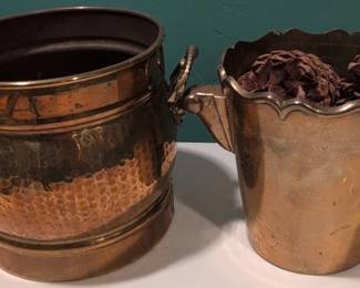 Vintage Hammered Copper Pot and Scalloped Brass Planter