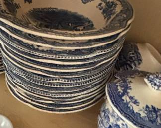 Johnson Brothers Old Britain Castles Blue Willow Pattern Plates and Serving Dish
