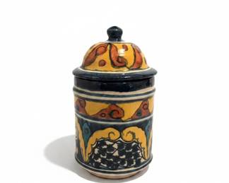 Amora Hecho en Mexico Talavera Style Lidded Jar