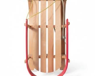 Wooden Toboggan Sled with Red Trim