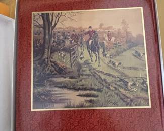 Vintage Hunting Scene Lithograph Print in Decorative Box by E.G. Hester
