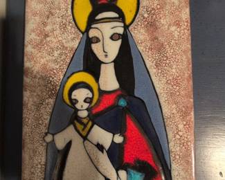 MidCentury Modern Ceramic Plaque of Madonna and Child