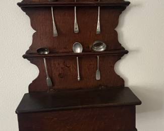 Antique Oak Spoon Rack with Drawer