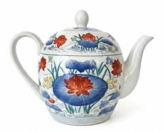 Chinese Export Porcelain Teapot with Famille Rose Style Motif