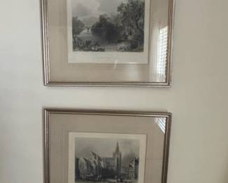 Pair of th Century Engravings English Landscape and Architecture