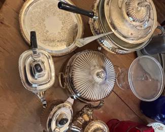 SilverPlated Serving Set and Crystal Condiment Set