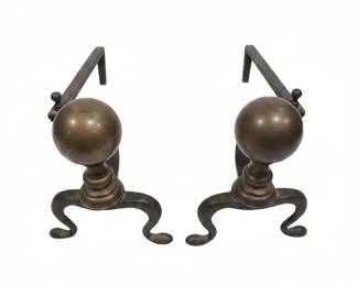 Vintage Brass Cannonball Andirons Pair