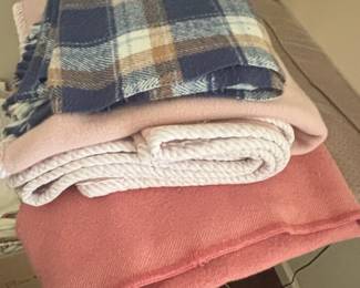 Set of Plush Throw Blankets Plaid, Herringbone, and Solid Pink