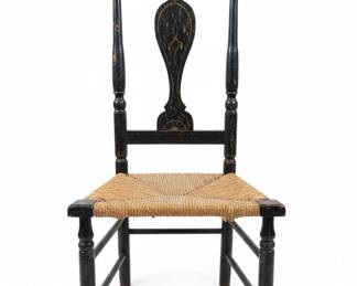 Hitchcock Style Black and Gold Stencil Decorated Rush Seat Side Chair