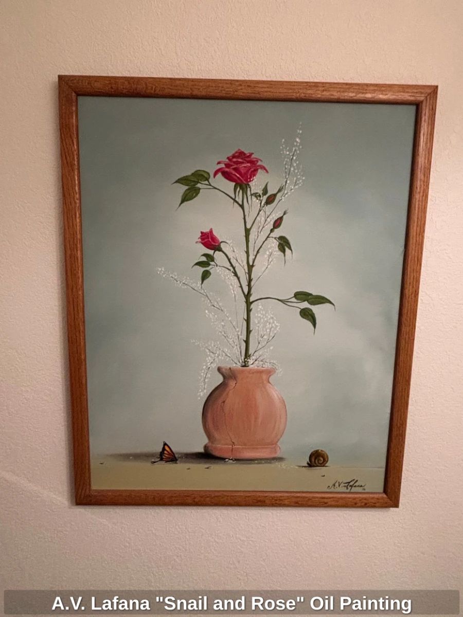A.V. Lafana Snail and Rose Oil Painting second image