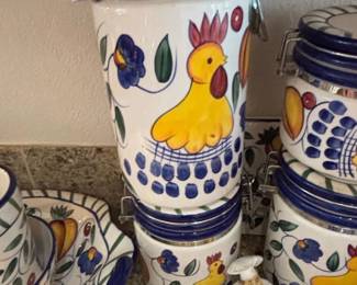 Italian Ceramic Rooster Canister Set  Deruta Style