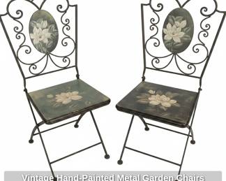 Vintage HandPainted Metal Garden Chairs with Magnolia Motif