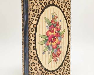 Red Lacquerware Jewelry Box with Crane Motif and Leopard Print Floral Storage Box