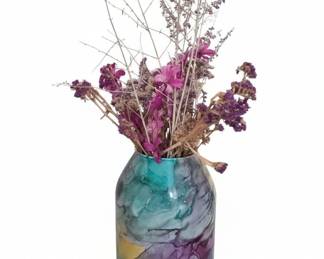 Art Glass Vase with Dried Flowers