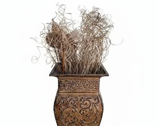 Ornate BronzeTone Square Planter with Scrollwork