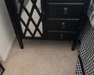 Black Mirrored Cabinet with Diamond Pattern Door and Brass Pulls