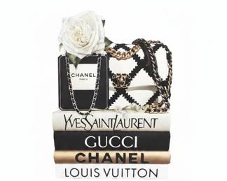 Fashion Book Stack Canvas Wall Art with Designer Logos