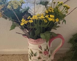 Fitz and Floyd Provence Sunflower Pitcher with Faux Flowers