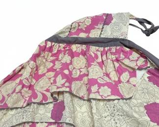 Fuchsia and White Floral Block Print Ruffle Apron