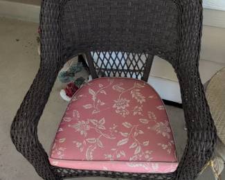 Wicker Patio Chair with Floral Cushion