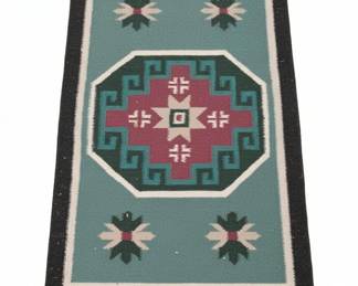 Teal Southwestern Style Wool Rug with Geometric Medallion