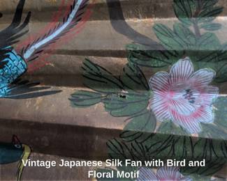 Vintage Japanese Silk Fan with Bird and Floral Motif second image