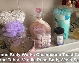 Bath and Body Works Champagne Toast Candle and Tahari Vanilla Rose Body Wash Set