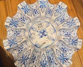 Blue and White Ceramic Ruffle Bowl