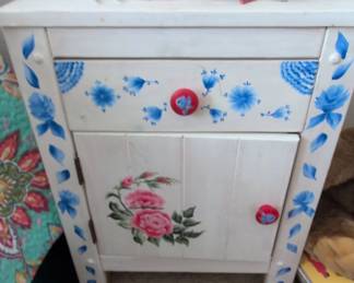 HandPainted Floral Nightstand with Blue Accents