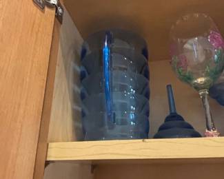 Blue Embossed Glass Tumblers and HandPainted Wine Glass
