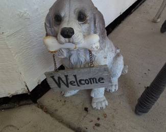 Dog with Bone and Welcome Sign Figurine