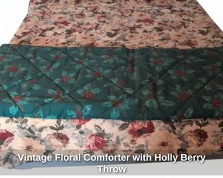 Vintage Floral Comforter with Holly Berry Throw