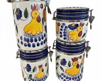 Ceramic Rooster and Floral Motif Canister Set