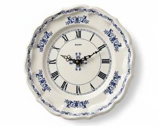 Bulova France Lic. Ato Blue Floral Ceramic Wall Clock