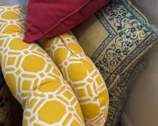 Set of Decorative Throw Pillows Geometric, Damask, and Solid Red