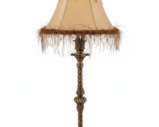 Vintage Ornate Table Lamp with Beaded Fringe and Twisted Column Base second image