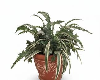 Artificial Fern and Grass Arrangement in Terracotta Pot