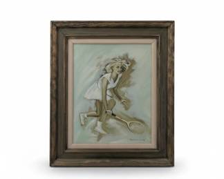 Vintage Tennis Player Painting by S. Spaulding