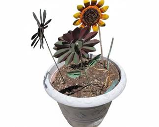 Metal Sunflower Garden Stakes and Windmill