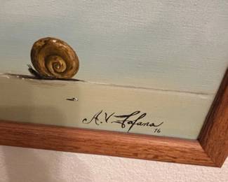 A.V. Lafana Snail and Rose Oil Painting
