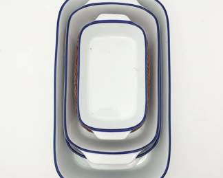 Enamelware Baking Dish Set with Blue Rim