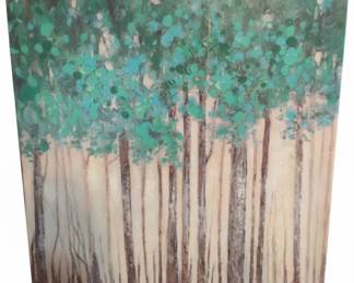 Teal Abstract Birch Tree Painting