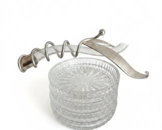 Fostoria Colony Swirl Crystal Coaster Set with SilverPlated Holder