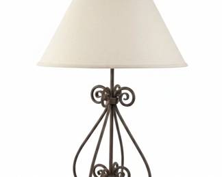 Wrought Iron Scroll Accent Table Lamp with Octagonal Slatted Side Table second image