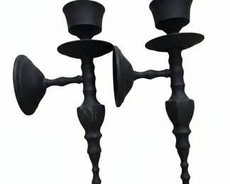 Black Forged Iron Taper Candle Holders Pair