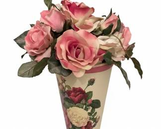 Floral Ceramic Vase with Artificial Roses