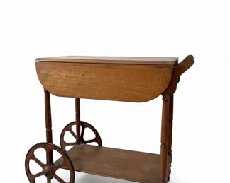 Antique Drop Leaf Tea Cart with SilverPlated Tea Set