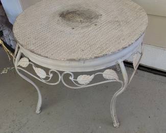 Vintage Wrought Iron Side Table with Leaf Motif