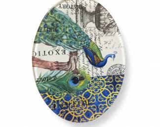 Decorative Plate with Peacock and Vintage Ephemera